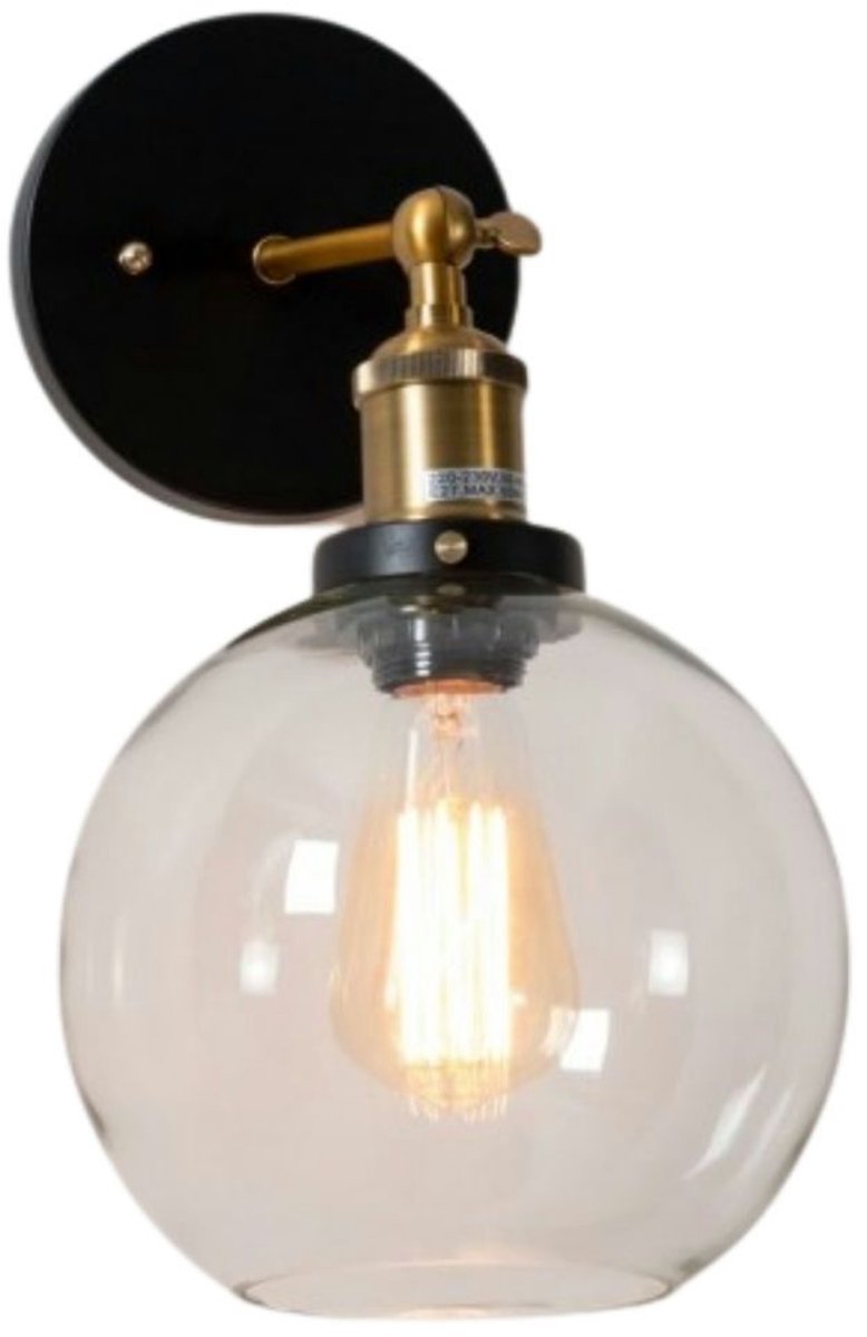 Kosilum - Olivia - Wandlamp - Transparant en zwart - Metaal en glas