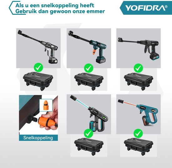 Yofidra Accu Hogedrukreiniger - 50 bar Hogedrukreiniger - met 2 accu's en 22L Opvouwbare emmer - Mobiele Terrasreiniger - Hogedrukspuit - Voor Auto, Vloerreiniging van Yofidra — afbeelding 5