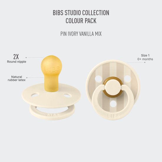 BiBs Studio Pin Fopspeen - 0-6 Mnd - 2 Stuks - Ivory Vanilla Mix van BIBS — afbeelding 5