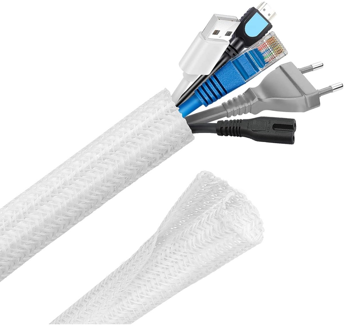 longziming -Kabel Organiser - Kabelsok - Kabelgoot 6 Meter - Flexibele Kabelhuls Ø13mm - Vlechtwerk PET - Brandvertragend - Kabelmanagement voor Thuis & Kantoor - Wit
