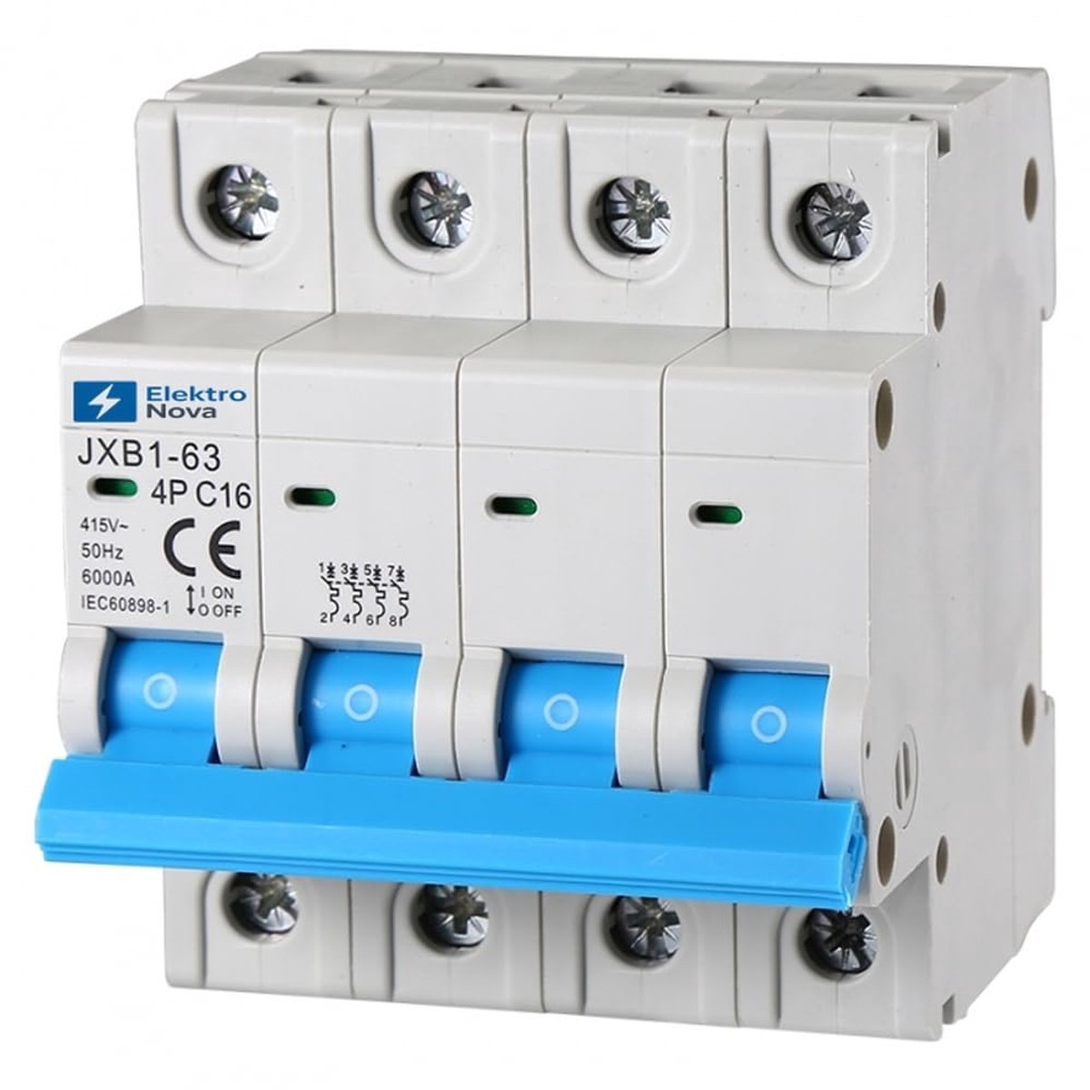 Automatische Stroomonderbreker - Driefasen Schakelaar - Beveiliging Installaties - 4 Module DIN - 16A 6kA