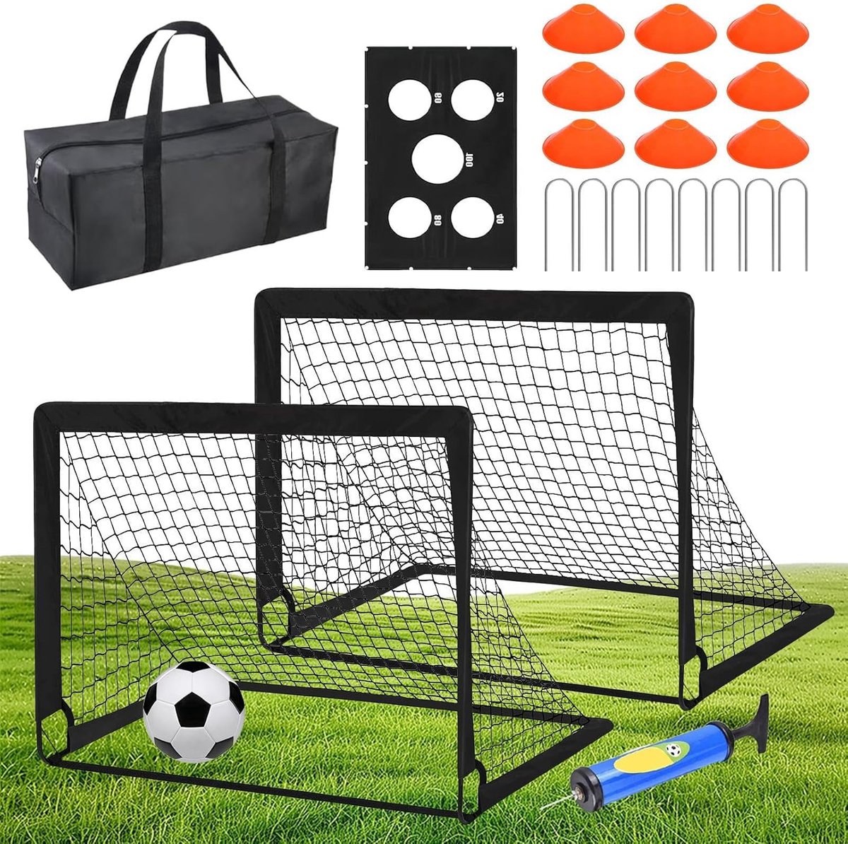 Voetbaldoelen Set - Trainingsmateriaal Kinderen - Buiten Sporten - Inclusief Bal en Kegels - 120 x 90 cm