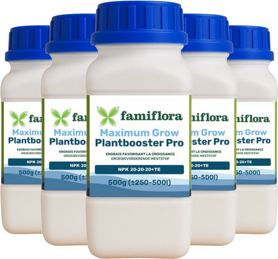Famiflora Plantbooster Pro 2.5KG (5x 500GR) 20-20-20+TE - Meststof voor binnen- en buitenplanten - Samenstelling voor groeibevordering - Voor gebruik in hydrocultuur- en aeroponicsystemen