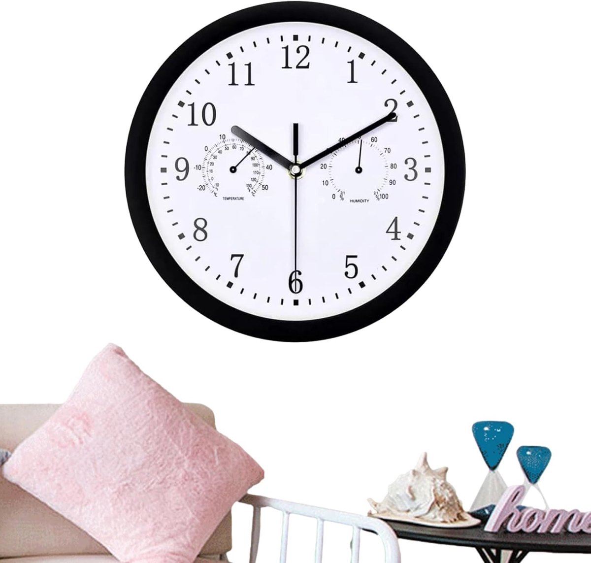 Waterdichte Buitenklok - Decoratieve Tuinklok - Terras Zwembad - Met Hygrometer - 10 Inch Diameter - Zwart