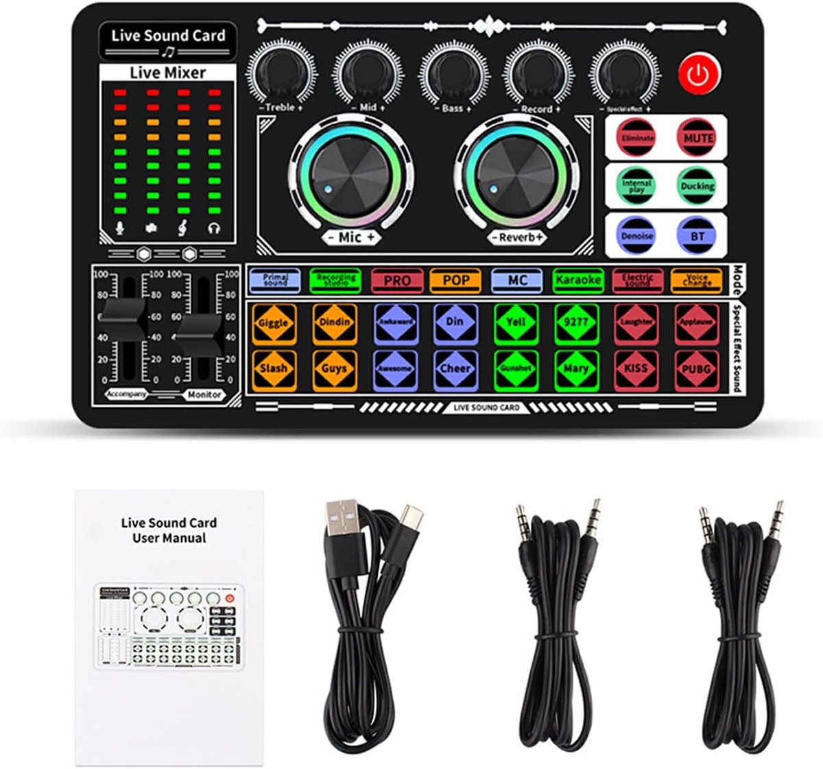 Geluidskaart Mixer - Audio Interface - Live Geluid - Ruisonderdrukking - 23x15x5 cm - Zwart