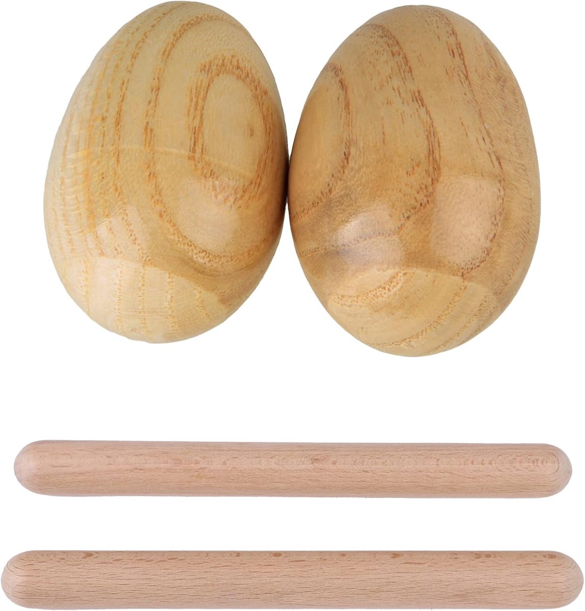 Houten eierschudders - Ritme percussie - Muziek leren - Natuurlijk hout - Set van 2 - Houtkleur