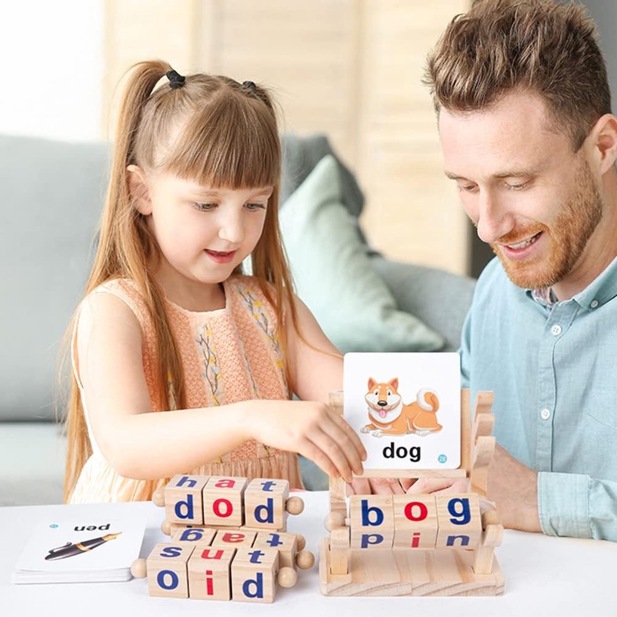 Houten Letterblokken - Educatief Speelgoed - Leren Spellen - Duurzaam Hout & Papier - 21 x 7 cm