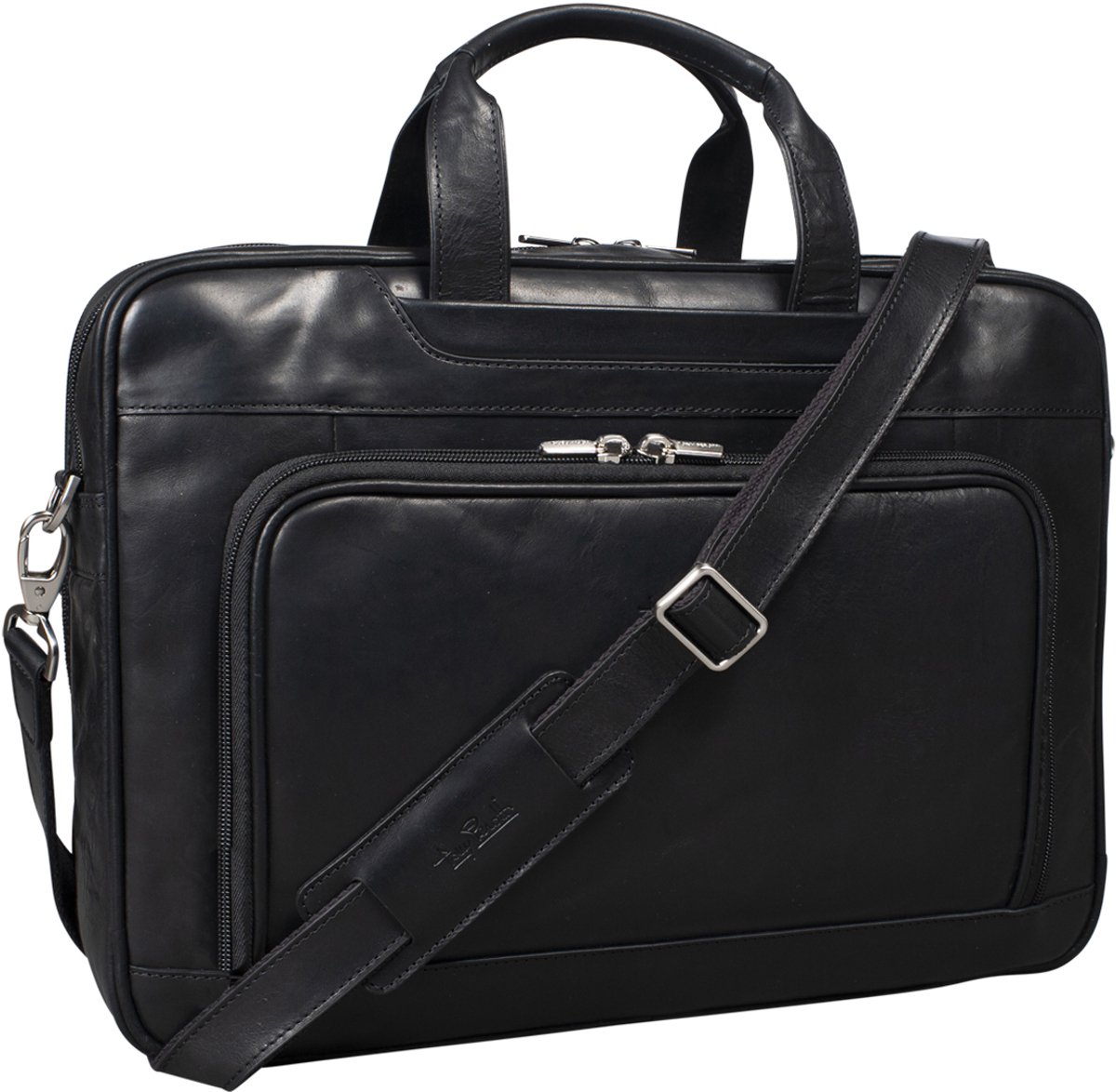 Tony Perotti Leren Laptoptas 15 inch 2-vaks 42 cm met voorvak- Zwart