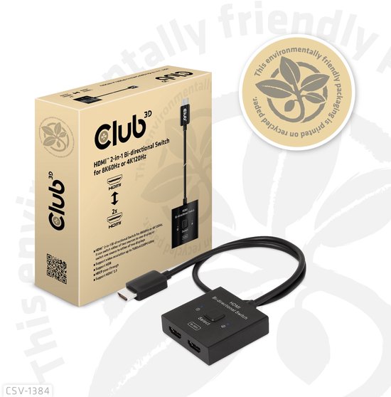 Club 3D HDMI™ 2-in-1 Switch voor 8K60Hz of 4K120Hz