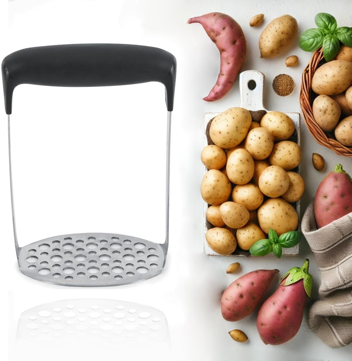 Aardappelstamper - Keukenstamper - Zacht Stampen - Ergonomische Greep - 12x17 cm - Zwart