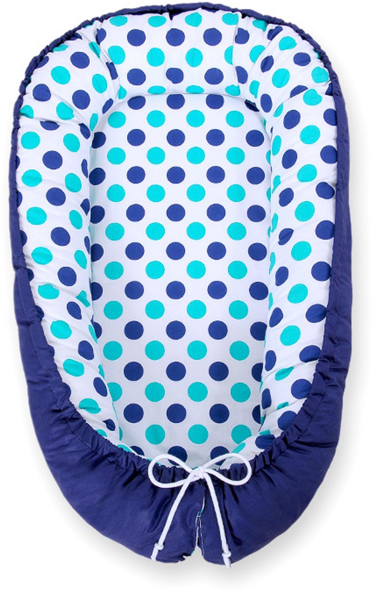 Babynest dubbelzijdig Premium Cocoon voor baby's BOBONO- mint-turquoise stippen