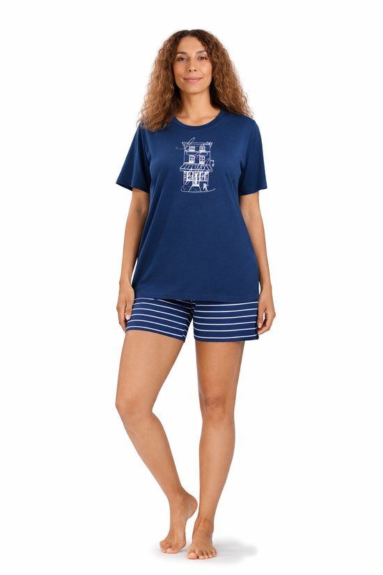 Comtessa - Dames Shortama - Zomer Pyjama - Katoen - Blauw - Maat 40