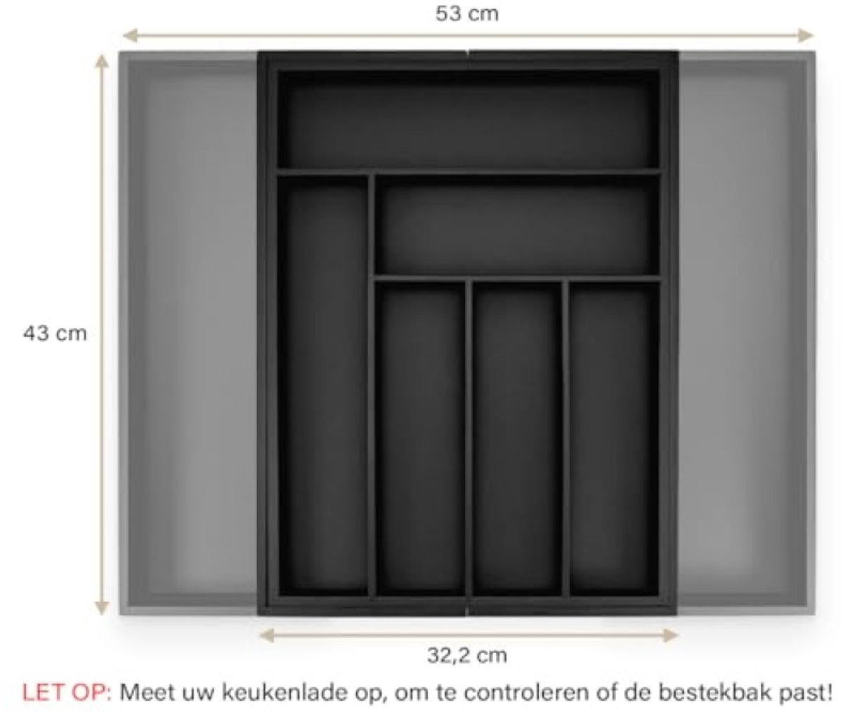Uitschuifbare bestekorganizer van bamboe - 43 cm diep - zwart - lade-inzetstuk