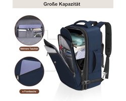 Uitbreidbare reisrugzak 30L - Blauwe handbagage met compressiebanden en laptopvak
