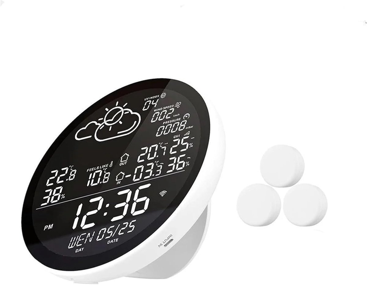 Slim Weerstation - Digitale Meter - Binnen Buiten - Wifi Bluetooth Connectie - 160x23x160mm - Zwart