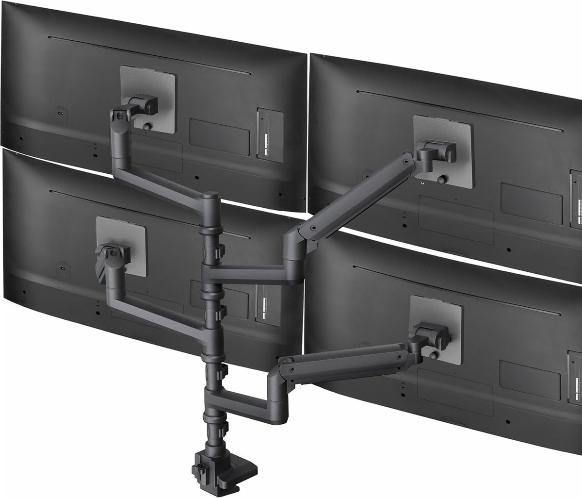 Monitor Arm - Bureau Mount - Vier Schermen - Pneumatische Arm - Tot 49 Inch - Zwart