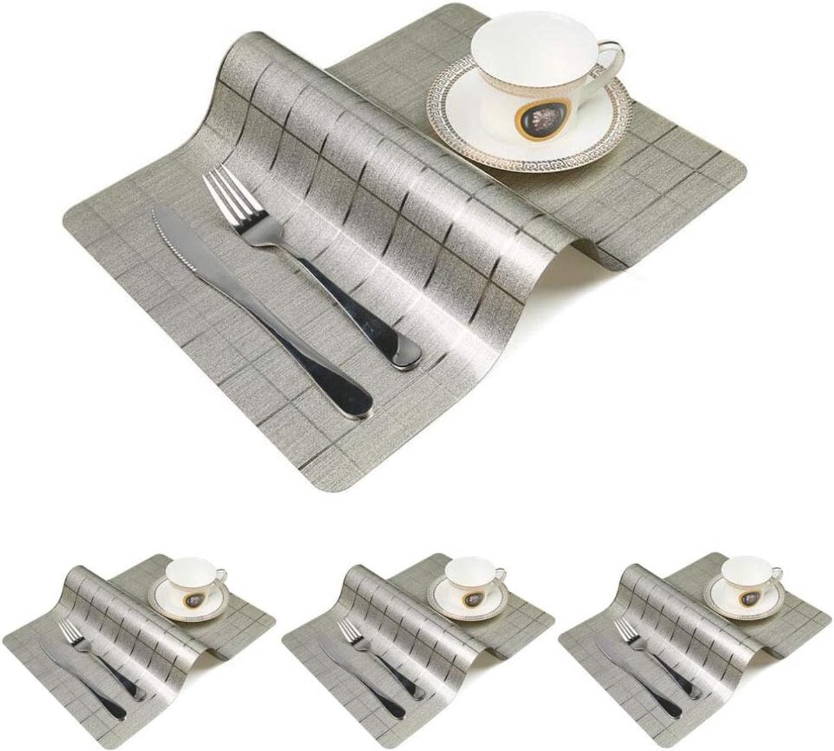 Tafelmatten Set - Placemats Luxe - Tafel Beschermen - Waterdicht PVC Materiaal - 30x45cm - Grijs