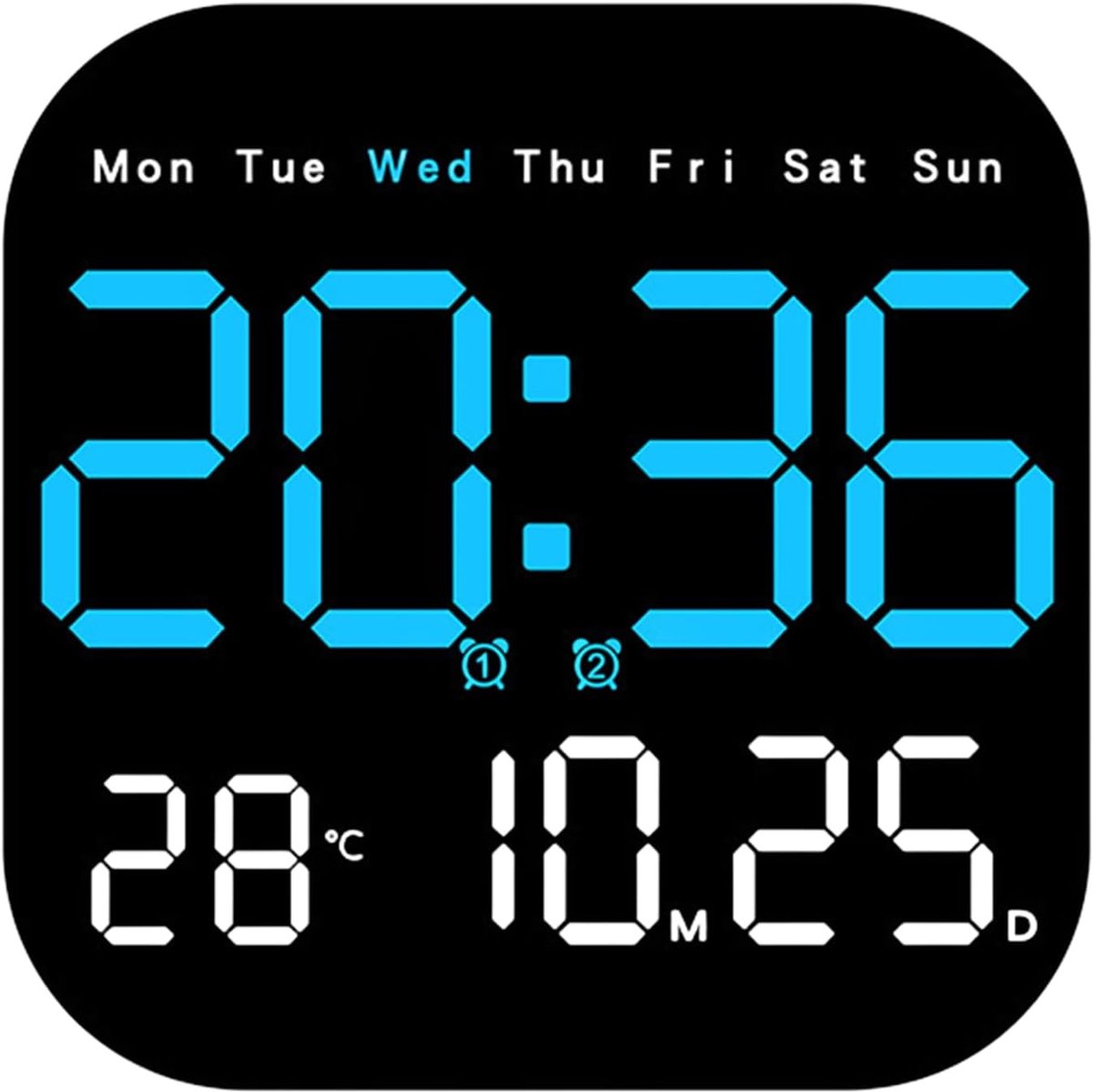 Digitale Klok - Datum Tijd Display - Thuis Kantoor - Groot LED Scherm - 20cm Breed - Veelkleurig