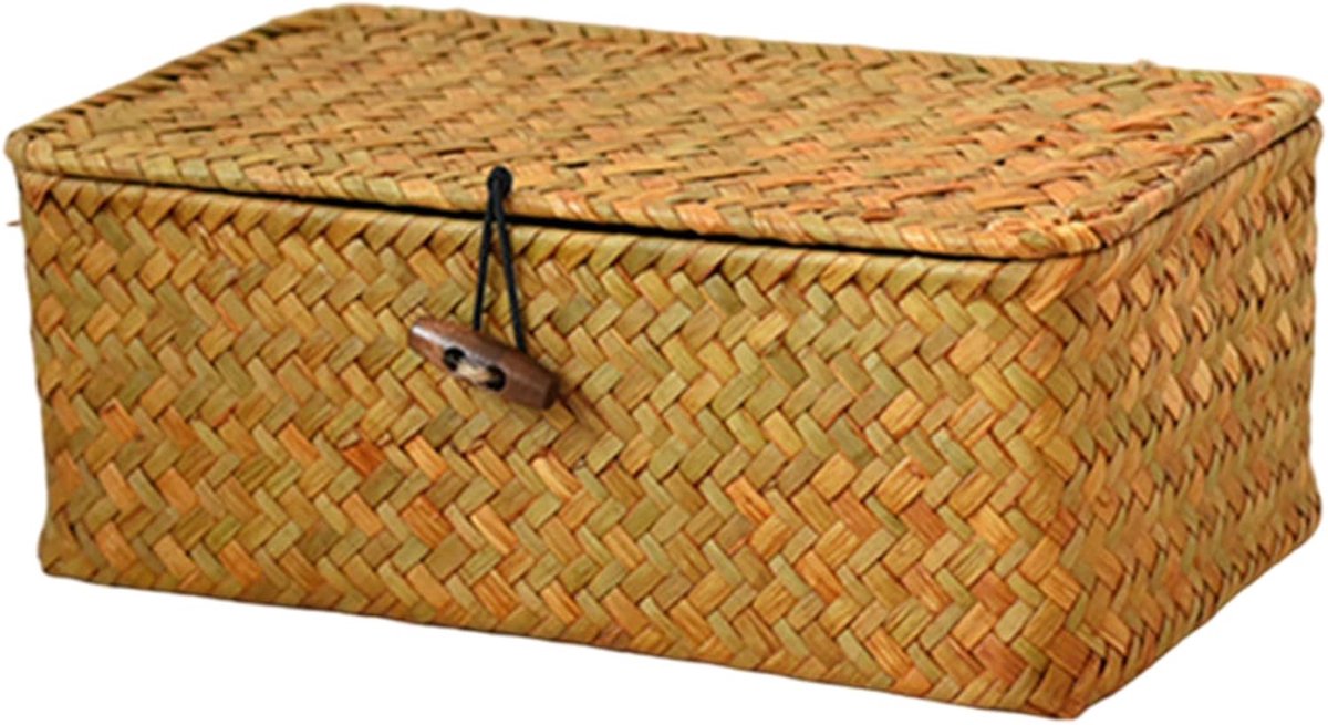 Rieten mand deksel - Opbergdoos bak - Ruimte organiseren - Natuurlijk geweven - 23x13x9cm