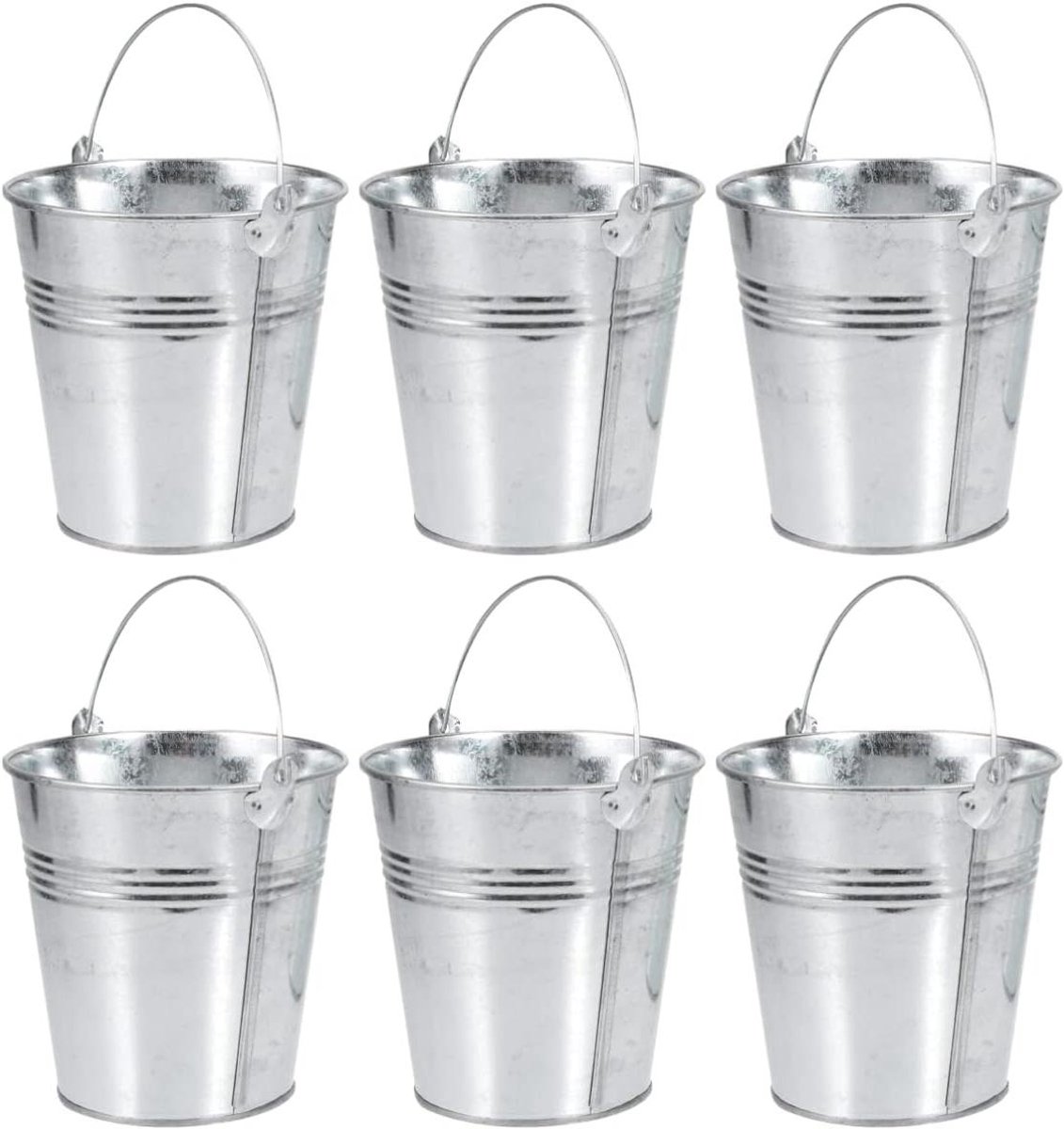 Goedkoopste Allecto Plus - Mini Zinkemmer Zilver - Gastgeschenk Bruiloft en Tafeldecoratie - Metalen Emmer voor Bonbons - Party Decoratie - Blikken Emmer Tuinplanten - Thuis Decor - 6 Stuks - 105 x 72 x 105 cm