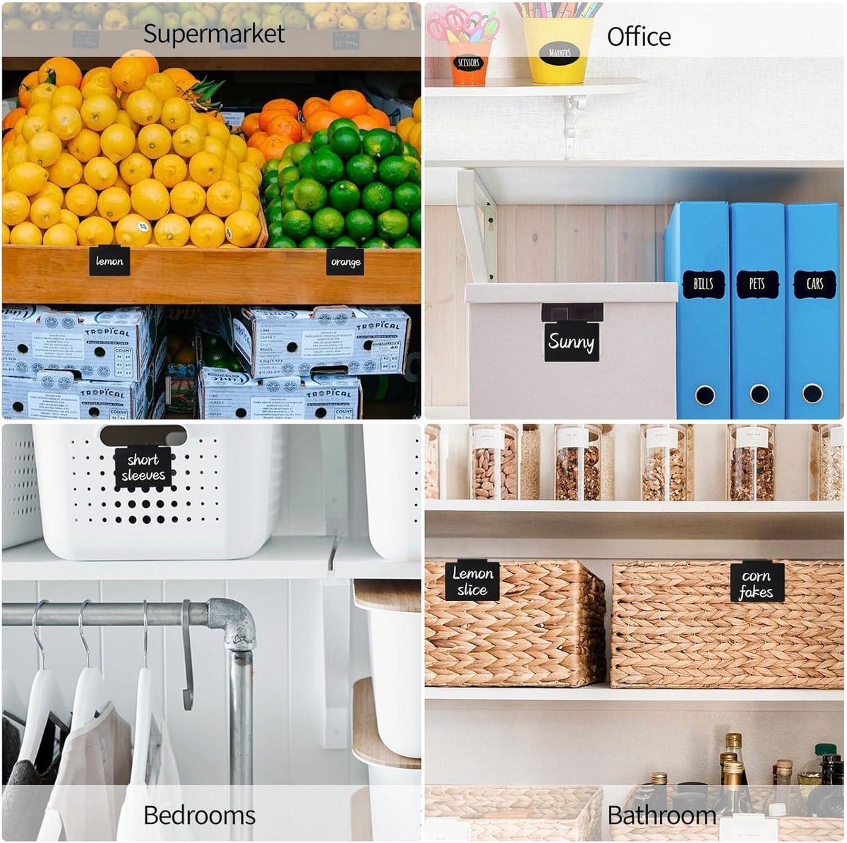 50 STKS mand Bin Labels Clip On, ChanQnTon Clear Plastic Labels voor Opbergbakken, Draad Plank Prijskaartjes, Merchandise Sign Display Houder, 50 STKS 6X4CM Papier Inserts Inbegrepen