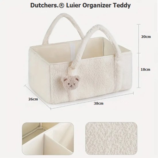 Dutchers.® Luier Organizer - Baby Organizer - Teddy - Netjes & Overzichtelijk - Praktisch & Compact - Baby Opbergmand - Ideaal voor in de Babykamer & Woonkamer - Alles Bij de Hand - Kraamcadeau - Cadeau voor Babyshower - Commode Mandje — afbeelding 4