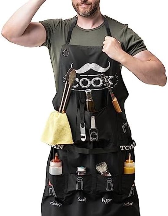 Grappige kookschorten voor mannen BBQ Grill Schort met Zakken Valentijnsdag Verjaardag Verjaardag Gift voor Vriendje Man Financiën, met Gift Bag