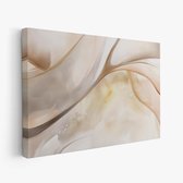 FineArtia - Rustige abstracte pastel schildering - Canvas Schilderij - 90 x 60 cm - Woonkamer Decoratie - Bruin;Creme;Wit - Slaapkamer Schilderij - Wanddecoratie