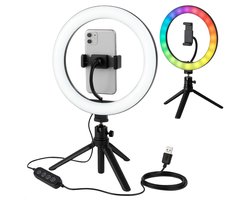 Cheqo® Selfie Ringlamp - Ring Light Met Statief - Ring Lamp LED - TikTok Content Creatie Tripod - USB Voeding - Telefoonhouder