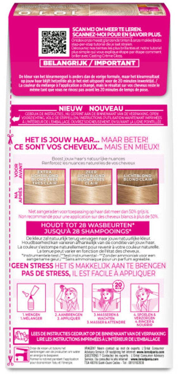 L'Oréal - Casting Crème Gloss Semi-Permanente Haarkleuring 1010 Extra Licht Asblond - 2 x 1 stuk - Voordeelverpakking