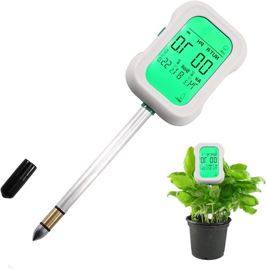 Foto: Allecto plus bodemmeetapparaat met hd lcd display voor bodemcheck in tuin en landbouw met 7 in 1 functionaliteit meet vochtigheid ph waarde voedingsstoffen licht temperatuur en luchtvochtigheid 
