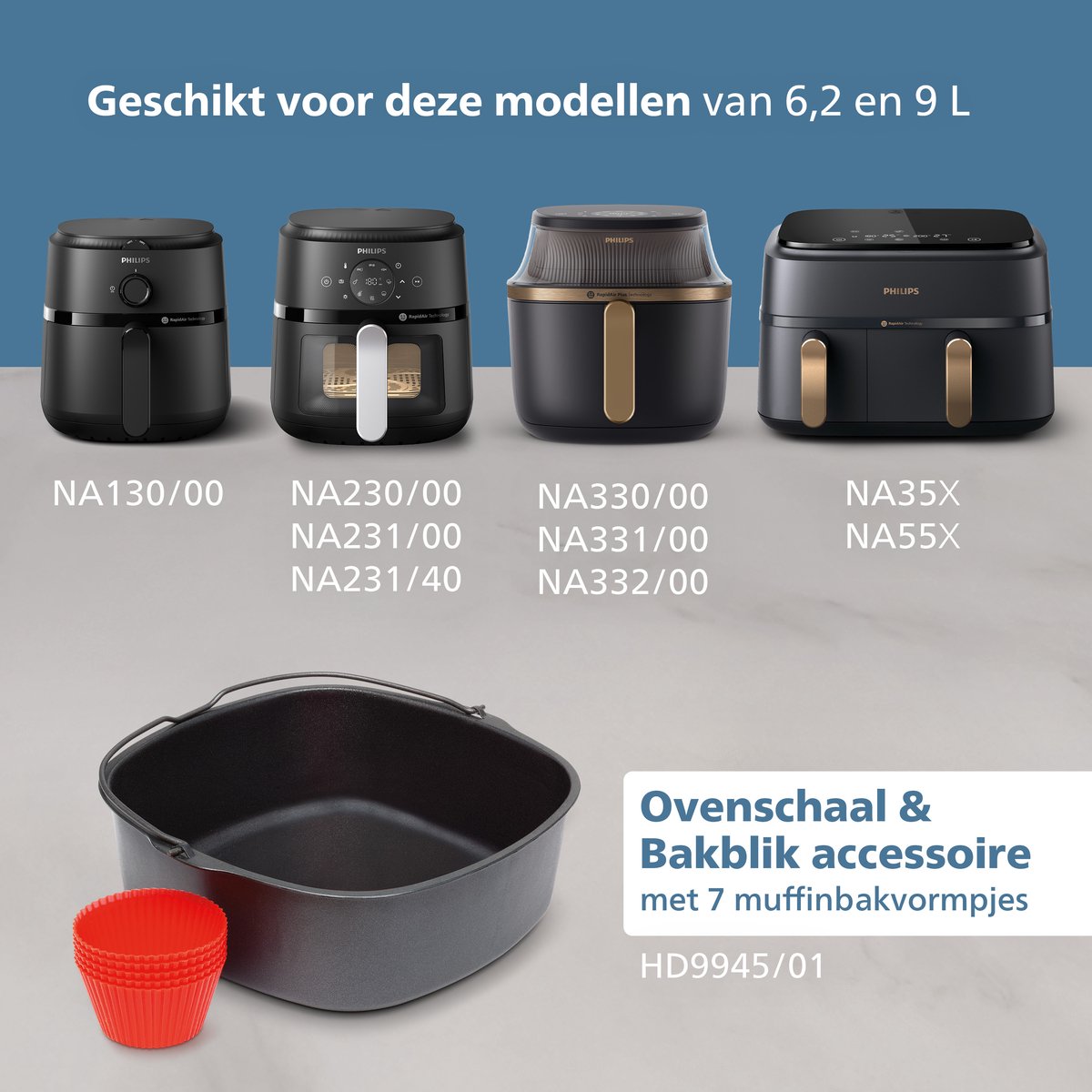 Philips Ovenschaal & Bakblik Airfryer Accessoire - HD9945/01 - Geschikt voor Philips - Bakaccessoire met 7 muffinvormen — afbeelding 4