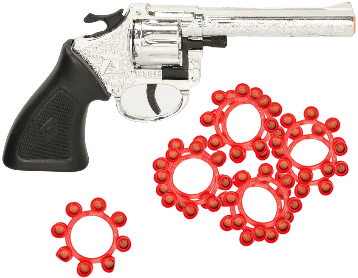 Wicke Speelgoed Revolver/Pistool met plaffertjes voor een cowboy - metaal - 192 shots - verkleed spullen