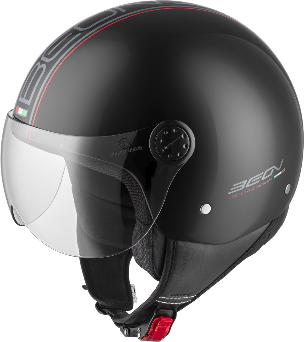 Beon Design Scooter jethelm - Geschikt als Snorfiets Brommer Motor Scooter helm - Retro Vespa jethelm met Vizier - Helm Scooter - Volwassenen - XL - Zwart - Gratis helmtas