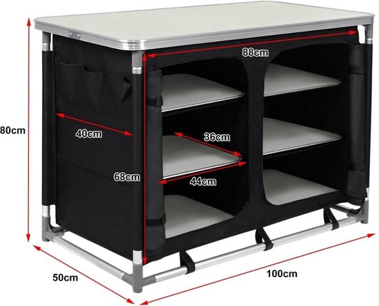 Thuys -Campingkeuken – Kampeerkeuken Met Aluminium frame En Opbergtas - Camping Keuken Met Kooktafel – Campingkast - Opvouwbaar - Zwart — afbeelding 5