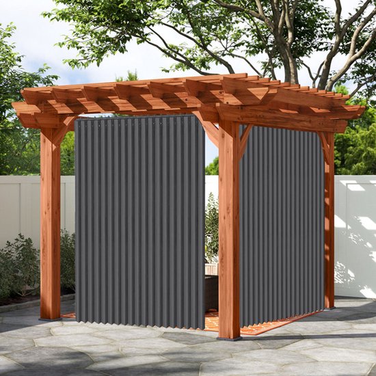 Rideaux d'extérieur - Rideaux occultants - Rideaux occultants avec Crochet métalliques - Rideaux Plein air pour terrasse et pergola - L 254 x H 241 cm - Gris foncé - 1 pièce