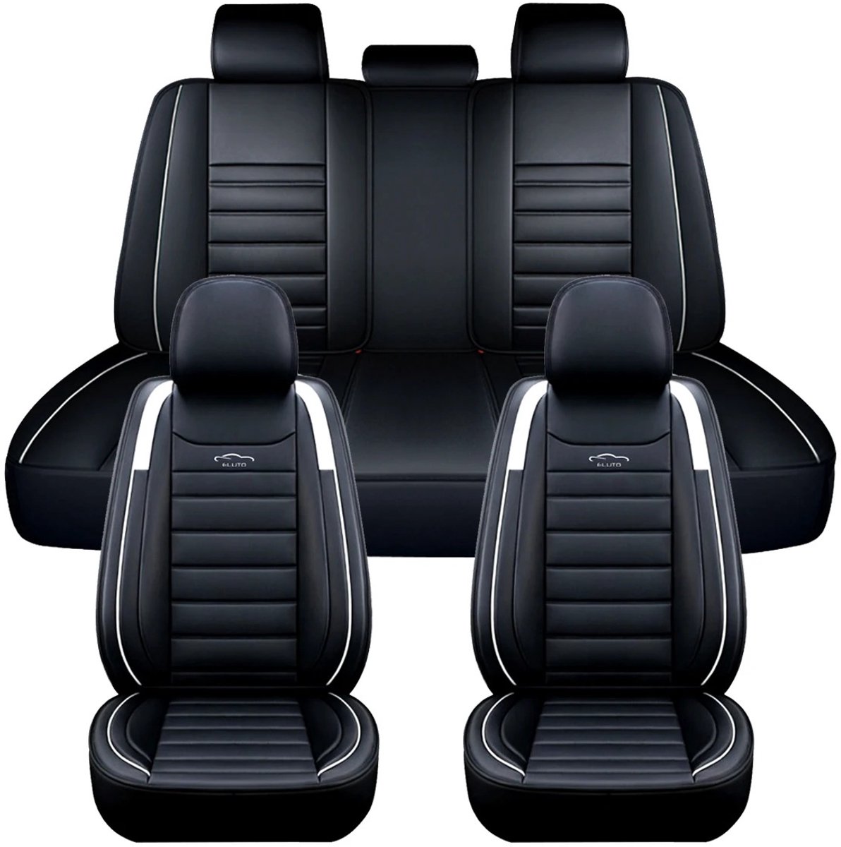 Mila Shop 5-zits universele autostoelhoes - PU lederen autostoelkussen - Volledige surround beschermkussen - Past op auto SUV - Zwart/Wit