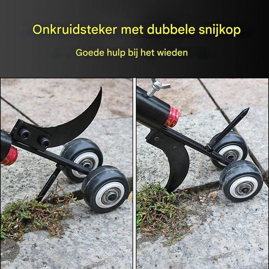 Handmatige Onkruidverwijderaar - 2-in-1 Tuingereedschap - Wielen & Gebogen Hefboom - Wortelverwijderaar - Voor Opritten en Tuin - Metaal - Zilverkleurig - Eén Stuk van Merkloos	 — afbeelding 3