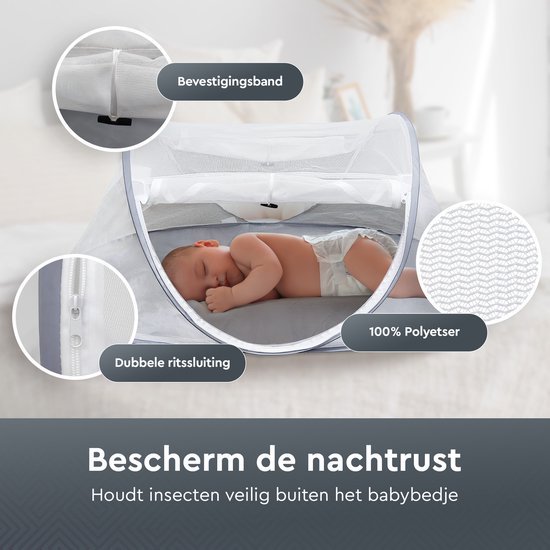 SleepShield - Baby Klamboe Tent - Pop-Up Muskietennet - Inclusief Opbergtas - 100x55x50cm - Grijs — afbeelding 5