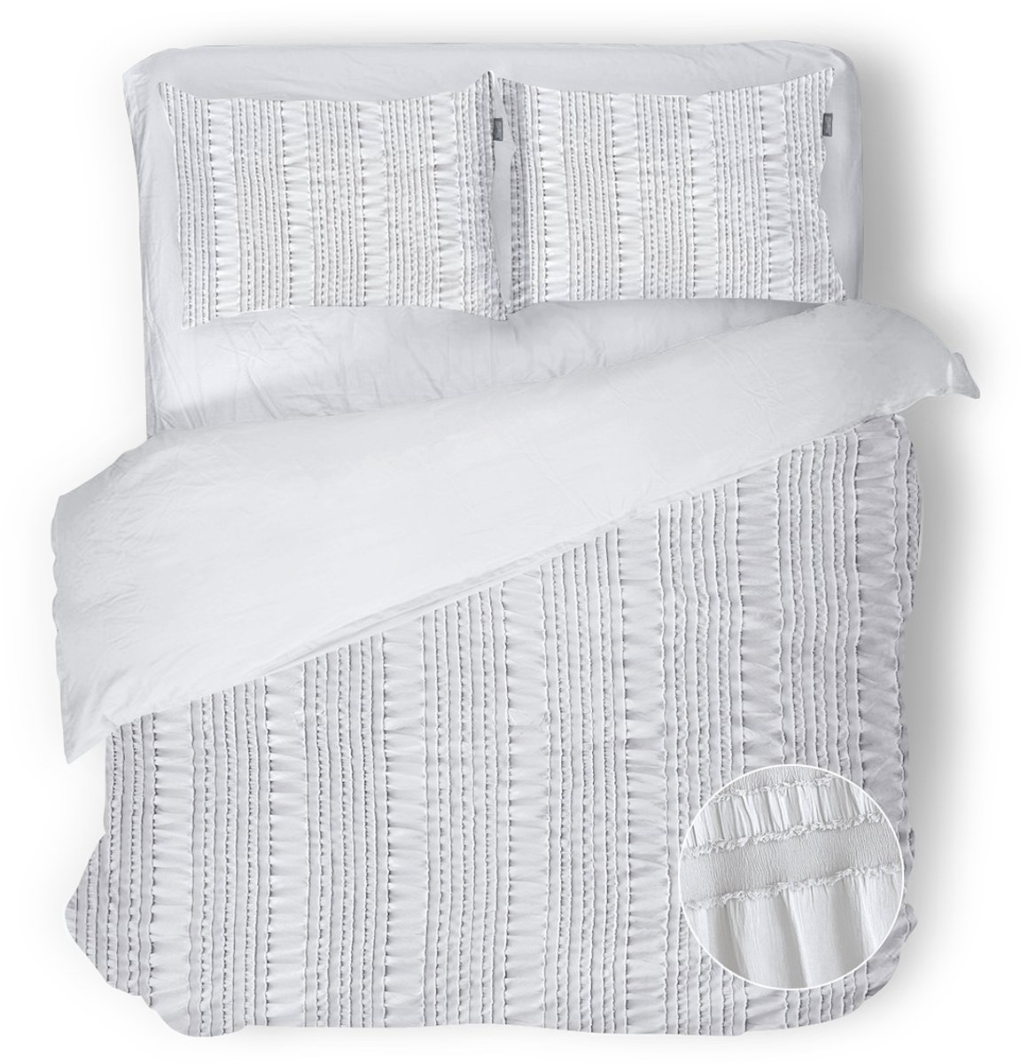 Eleganzzz Dekbedovertrek Pure Stitches - Crystal White - Dekbedovertrek 240x200/220cm - Micropercal - Lits Jumeaux - Dekbedovertrekken