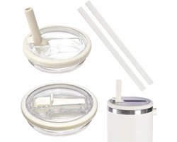 Cup-accessoireset, 2 stuks, lekvrij deksel met rietje, compatibel met bekers, rietjesafdekking, praktische accessoire geschikt voor Stanley cup (wit) - 40 OZ - Lekvrij - wit