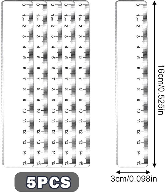 Pack of 5 Rulers - 15 cm Primary School Ruler - Plastic Small Ruler ...