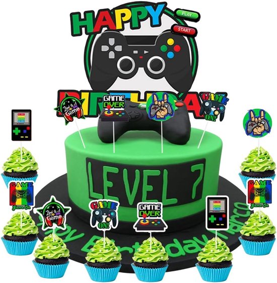 Cake Decoration - Video Game Cupcake Toppers - Happy Birthday Gamer Decoration - Gaming Cake Decoration - Kinderfeestje Thema Party