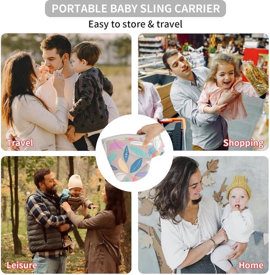 Draagzak - Ergonomische draagzak - Voordrager - Verstelbare draagzak met één schouder voor baby's - Heupdraagzak van mesh - Draagbare draagzak - Past op buik, heupen en rug - Bladpatroon van LittleThere — afbeelding 3