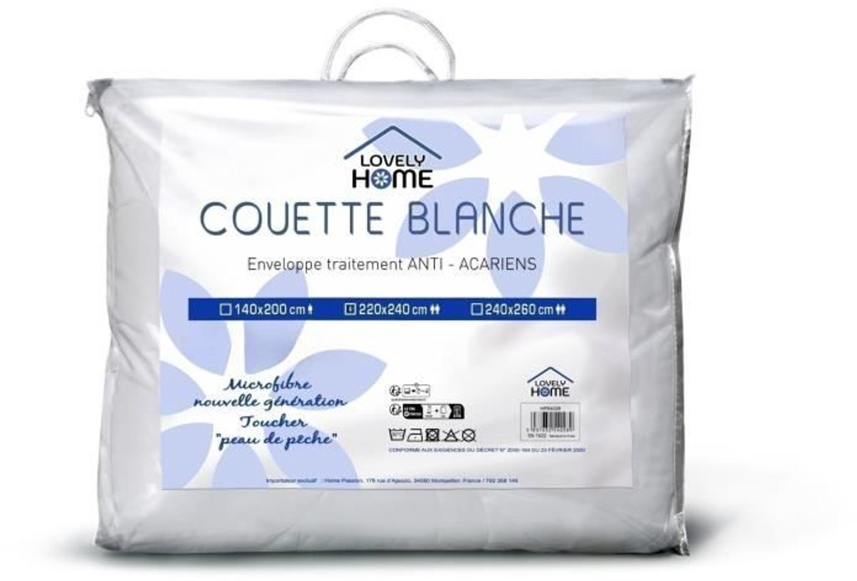 Dekbed 240 x 260 cm - LOVELY HOME - Lichtgewicht - 280 g/m² - Anti-huisstofmijt - 2 personen - Wit