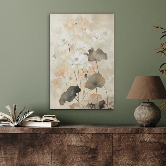 Panneau mural acoustique 50x70 cm - Peinture en Feutre Fleurs - Japandi - Wabi sabi - Panneaux acoustiques - Décoration murale insonorisante - Isolation phonique salon - Décoration murale panneaux sonores