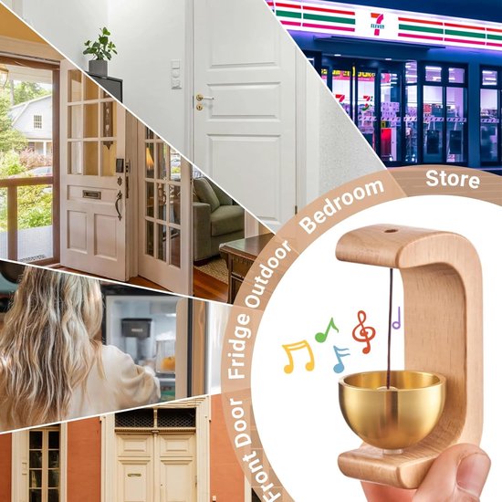 Deurbel - deurbellen - deurbeslag - Magnetische houten deurbel - Deurwindgong - voor winkel, koelkast, veranda, tuin, entree, restaurant, kantoor, housewarmingcadeau (C-vorm) — afbeelding 3