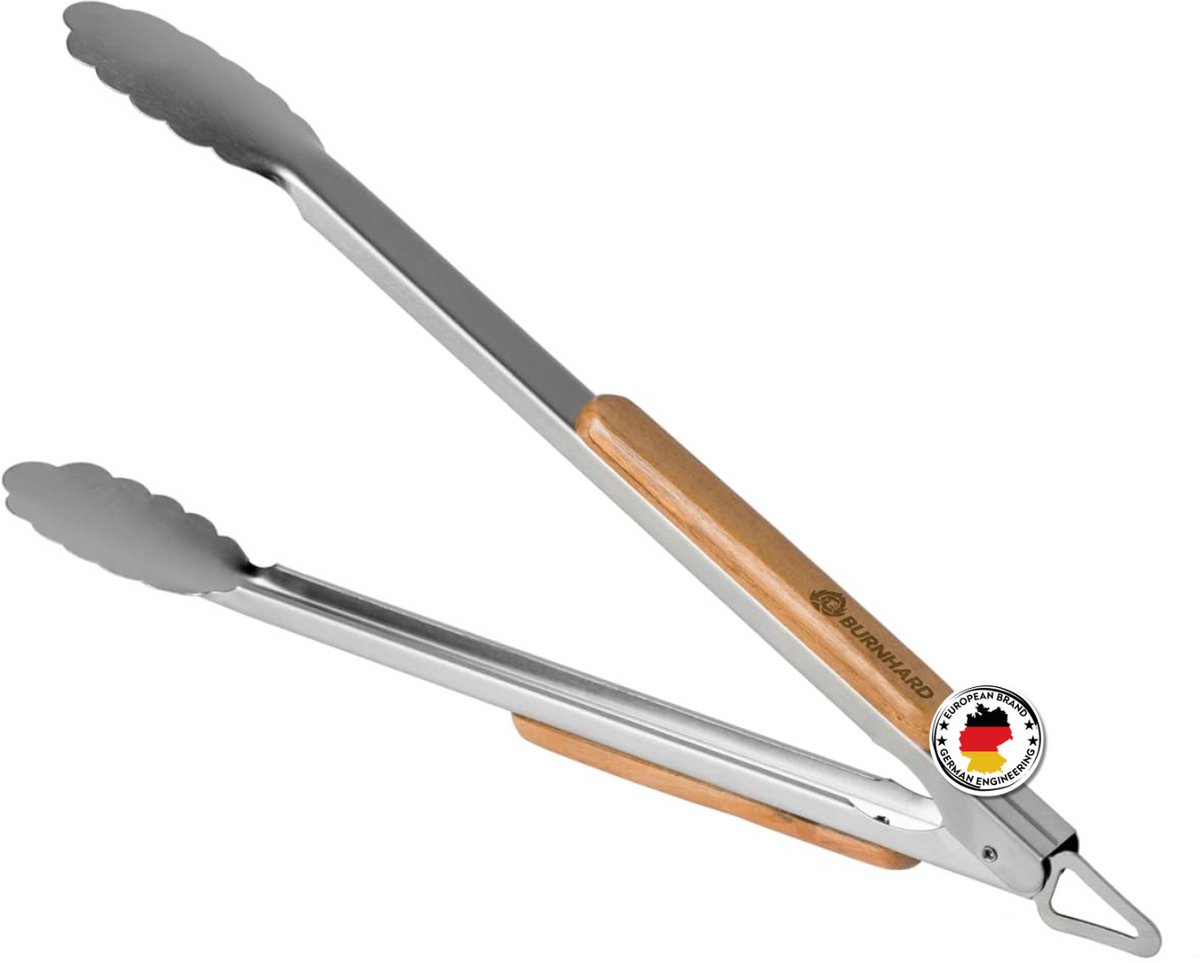 BURNHARD® RVS Barbecue Tang, 45cm, Vergrendelingsmechanisme, Ophangoog, Antislip Handvat – BBQ Tang Deluxe
