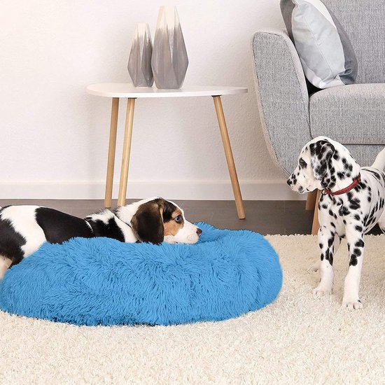 Beruhigendes Hundebett mit abnehmbarem Bezug, waschbar, Donut Anti Angst Hundebetten, weich, rund, kuschelig, Plüsch, gemütlich, warm, 60 cm, Hellgrau
