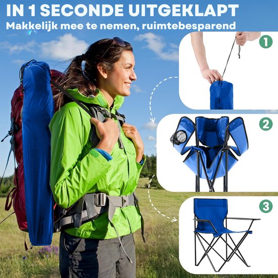 Lexorion Campingstoel - Kampeerstoel - Campingstoelen Set van 4 - Opvouwbaar Campingstoel - Strandstoel - Draagvermogen 120 kg - Klapstoel - Vouwstoel - Camping - Kamperen - Visstoel - Klapstoelen - Festival Stoel - Blauw van Lexorion — afbeelding 4